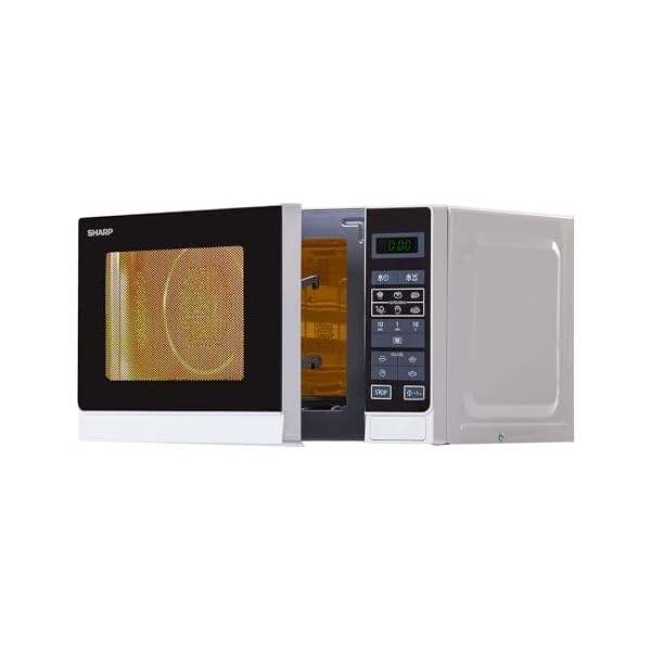 Sharp R242WW Solo-Mikrowelle / 20 L / 800 W / 5 Leistungsstufen / 8 Automatikprogramme / Gewicht- und zeitgesteuerte Auftauen / Kindersicherung / Energiesparmodus / Glasdrehteller (25,5 cm) / weiß – Bild 3