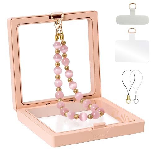 Conaks Phone Charm Wrist Strap, Cute Cell Phone Charm Crystal Beaded Bracelet with 2 Tether Tabs, Convertible 2-in-1 Wristlet Chain Lanyard for iPhone Samsung Women