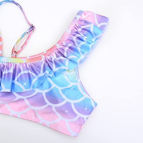 Image of QPANCY Girls One Shoulder Swimsuits Kids Two Piece Bathing Suits Ruffle Beach Swimwear