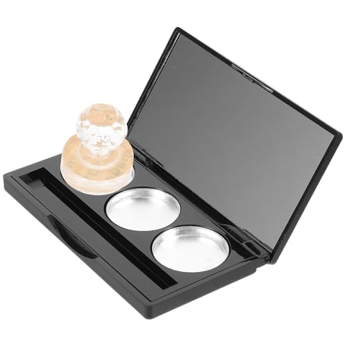 CIYODO Paleta de Sombras de Ojos Vacía Rectangular Negra Mate 3 Colores con Espejo Incorporado Bandejas de Aluminio Redondas Incluidas Adhesivo Doble Cara 25Mm y Sello Redondo 26Mm