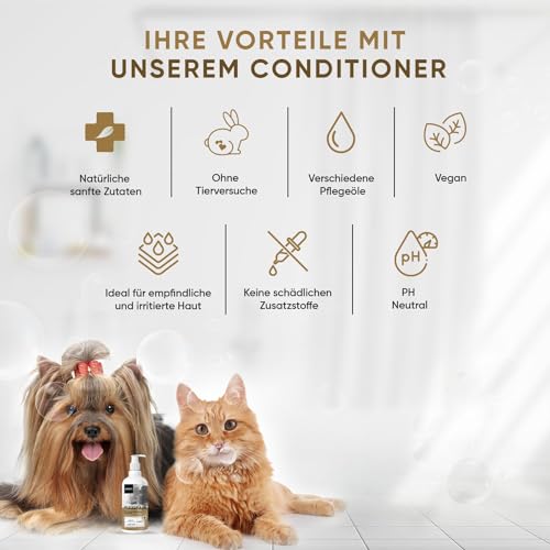 Conditioner für Hunde & Katzen - 500ml Spülung - Mit Kokosöl & Avocadoöl - Für Langhaar & Kurzhaar - Bei Juckreiz, Geruch & trockene Haut - Schonende Fellpflege für Kätzchen & Welpen - Ohne Parfüm