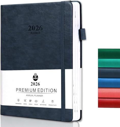 2026 Weekly Monthly and Daily Planner A5 Notebooks with Elastic Closure Thick Cover Paper for Office School Home 388 Pages (Blue)