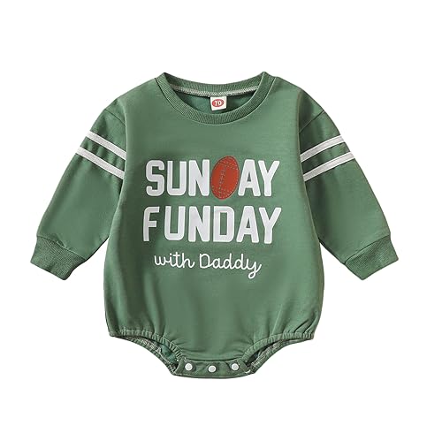 Image of Newborn Baby Boy Girl Football Outfit Game Day Sweatshirt Romper Long Sleeve Pullover Bodysuit Fall Winter Clothes