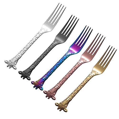 MBB - 5 tenedores de servir con mango de jirafa para postres y servidores de alimentos de acero inoxidable