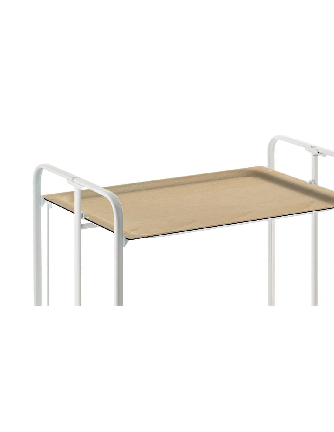 Mesa plegable con ruedas, chasis blanco, madera, Haya, talla única