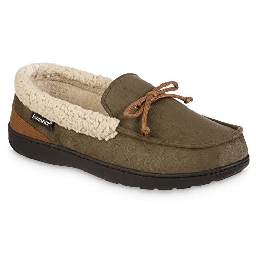 Image of isotoner Men's Indoor /Outdoor Slip-on Vincent Microsuede Moccasin Slippers With Memory Foam Comfort