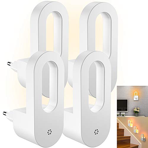Preisvergleich Produktbild Nachtlicht Steckdose mit Dämmerungssensor, EXTSUD LED Nachtlicht für Kinder Automatisch Farbtemperatur 2500-2700K, Nachtlampe für Kinder-, Schlaf-, Badezimmer,Treppen, Gang Warmweiß, 4 Stück MEHRWEG