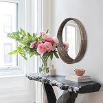 AOAOPQ Mirror Round Decorative Wall Mirror with Frame Entryway Bedroom Bathroom Living Room Hanging Mirror Brown - Image 3
