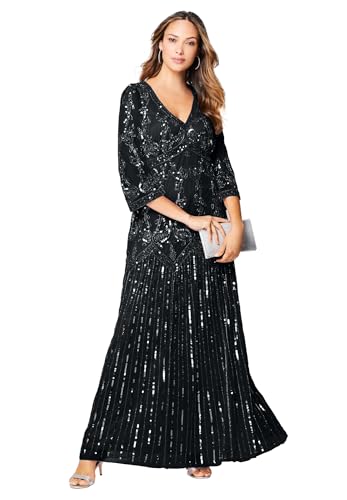 Amazon.com: Roaman's Women's Plus Size Beaded V-Neck 3/4 Sleeve Sleeve Maxi  Gown
