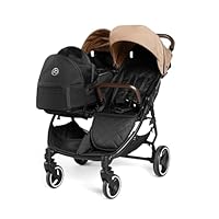 Ickle Bubba Venus Double Prime Stroller – Compact, Lightweight Foldable Twin Pushchair for Twins or Siblings, Suitable from Birth to 15kg (Approx. 3 Years) (Biscuit)