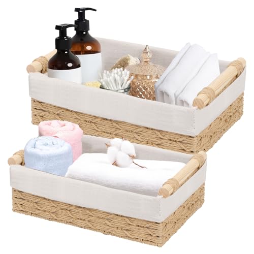 mumisuto Lot de 2 Paniers de Rangement en Osier Tissé, Panier Rangement Salle de Bain Paniers pour Etagères Corbeille Rangement pour Salle de Bain, Salon,...