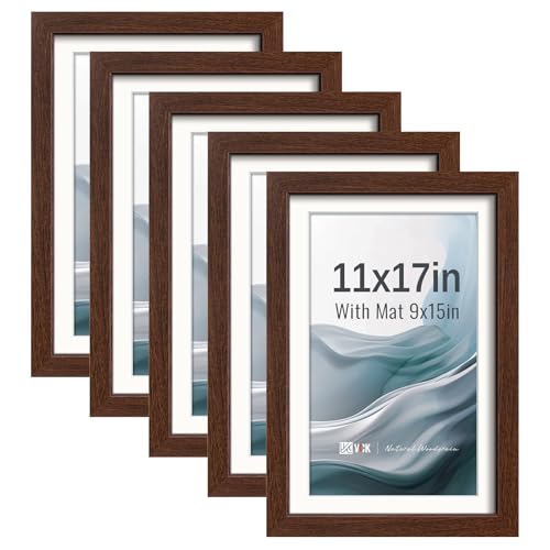 Image of VCK 11x17 Picture Frame 5 Pack, Brown Exclusive Wood, HD Glass, for Print