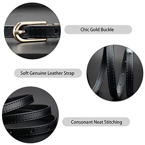 2 Pack Thin Belts For Women Leather Skinny Belt For Dress Adjustable (Black+Brown, S) #TOP3