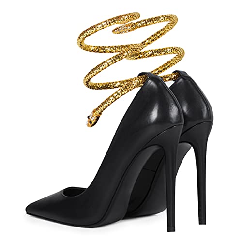 FSJ Women's Sexy High Heels Pointed Toe Stilletos Pumps with Gold Metal Snake Spiral Around The Ankle Heeled Dress Party Pumps Shoes Size 4-15 US2