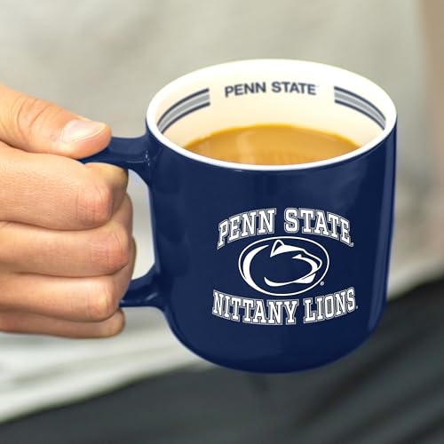 Image of Logo Brands NCAA Penn State Nittany Lions 15 oz Stripe Coffee Mug - Vintage Team Logo, Inside Print & Stripes, Microwave & Dishwasher Safe- Great Gift For Fans & Alumni