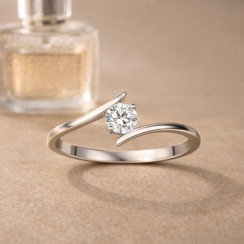 Image of ZORRY Silver CZ Open Ring for Women | Minimalist Adjustable Stainless Steel Ring | Waterproof Anti-Tarnish Hypoallergenic Statement Jewelry