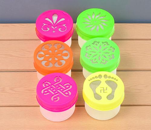 SESONBY (Set of 6) Rangoli Colour Filling Stamp Dibbi Stencil Rangoli Stancils Tools Diwali Rangoli Rangoli Dabbi with Pre Drawn Design Design May Vary