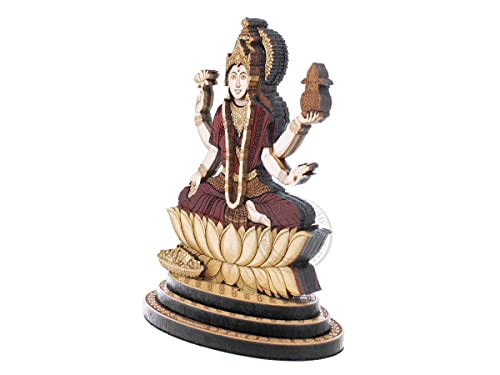 Estatua de Diosa Lakshmi tallada en madera de 4 pulgadas miniatura 3