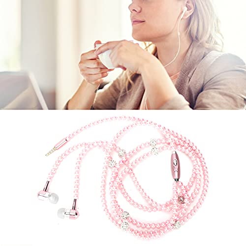 Sumoo Kabelgebundene Ohrhörer in-Kopfhörer mit Mikrofon, Ohrhörer-Kopfhörer simulierte Perlenkette mit Mikrofon Stereo-Kopfhörer(Rosa) Cover