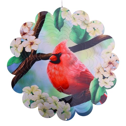 Cardinal Hanging Wind Spinners Garden Yard Decor Gift for Women Men, 12 Inch Outdoor Metal 3D Wind Spinner, Stainless Steel Hanging Wind Catchers Kinetic Sculpture for Outside Decoration