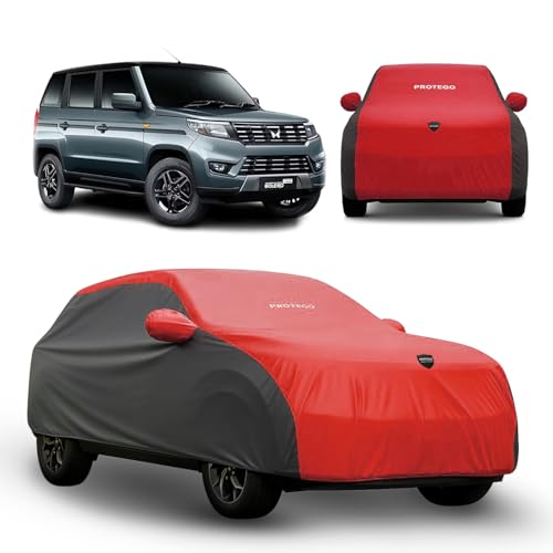 Image of PROTEGO Prime Series India's 1st Anti-Tear Car Cover for Mahindra Bolero Neo | Heavy Duty, Custom Fit, All Weather | 100% Waterproof, Windproof & Hail Resistant | 2 Year Warranty | Red + Black