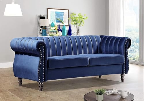 Image of Modern & Classic Chesterfield Sofa 5 Seater Sofa Velvet L-Shape Corner Sectional Button Tufted Sofa for Living Room, Dining Room, Office and Hallway-(Blue).