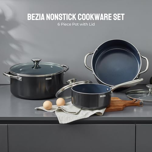 Induction Cookware Set 6-Piece, Stackable Kitchen Cooking Pots Set, 6qt 4.8qt & 2qt Pots with Lids, Dishwasher Safe & Oven Safe, Compatible with All Stoves, Black - Image 5