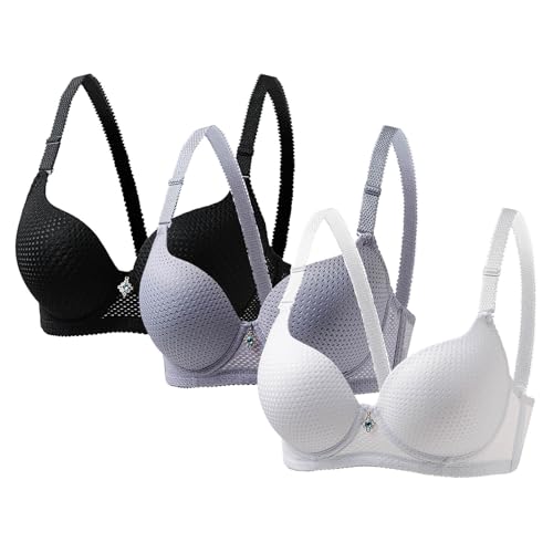 3PC Underwire Push Up Bras for Women Comfort Padded Soft Everyday Tshirt Bras for Sleep Home Outside Multicolor