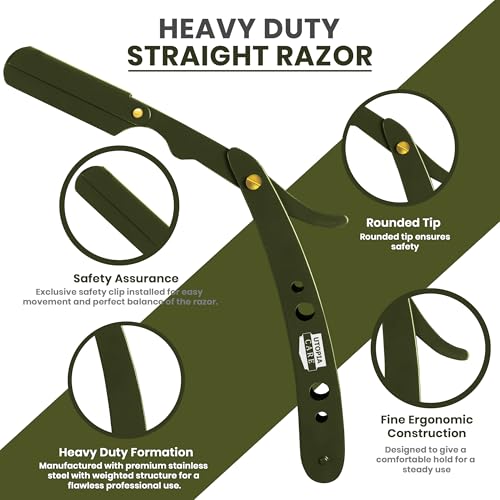 Image of Utopia Care Professional Barber Straight Edge Razor Safety with 100 Pack Blades, Green
