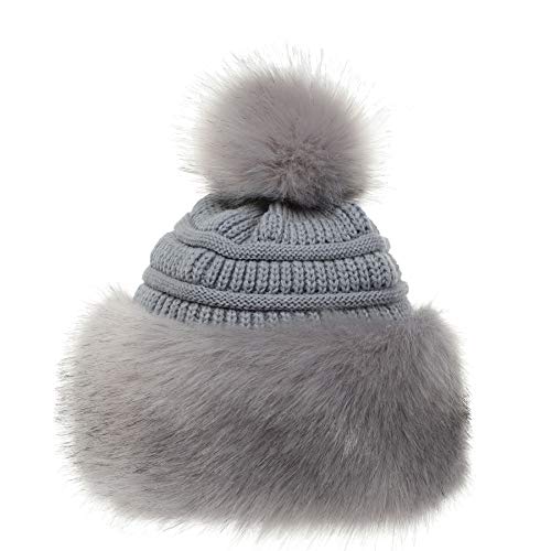 Soul Young Gorro de Mujer de Zorro Falso de Piel Cossack en Estilo Ruso Pompom(Talla única,Grigio Chiaro)