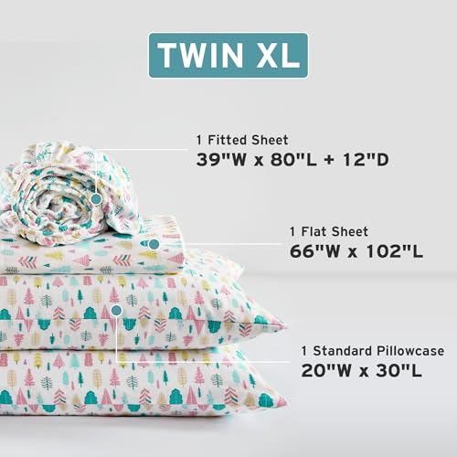 Image of Intelligent Design Cozy Soft 100% Cotton Flannel Sheets, Breathable Festive & Adorable Print Cotton Flannel Sheet Set, Deep Pocket Sheet Fits Up to 14 inch Mattress, Twin XLWhite Holiday Trees 3 Piece