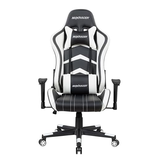 MAX RACER - Cadeira Gamer Aggressive - Poltronas Gamer, Cadeira Ergonômica -Até 150kg, Giratória, Braços 1D, Tecido Sintético PVC, Inclinação 180°, Almofada Cervical e Lombar- Branca