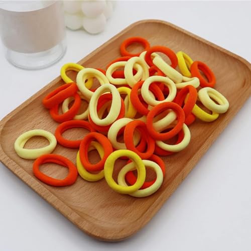 Image of Diversa Cotton Mini Rubber Bands Elastic Hair Ties, Small Baby Hair Bobbles Ponytail Holder for Kids Girls & Women, 2.5 cm in Diameter, Pack of 100 (Orange)