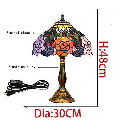 Blivuself Tiffany Lamp Stained Glass Lamp Red Rose Bedroom Table Lamp Reading Desk Light For Bedside Living Room Office Dormitory Dining Room Decorate Housewarming Gift 12X12X18 Include Light Bulb #TOP4