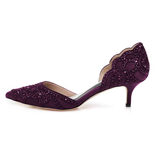 Image of XYD Women's Pumps, Elegant Pointed Toe, D'Orsay Kitten Low Heels, Rhinestone Studs, Slip-On Satin Shoes for Wedding