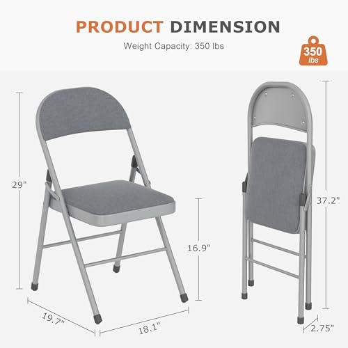 VECELO Padded Folding Chairs 4 Pack, Comfortable Cushioned Seat & Backrest with Steel Frame, for Office, Indoor Outdoor, Commercial Events, Dark Grey by VECELO - Image 7