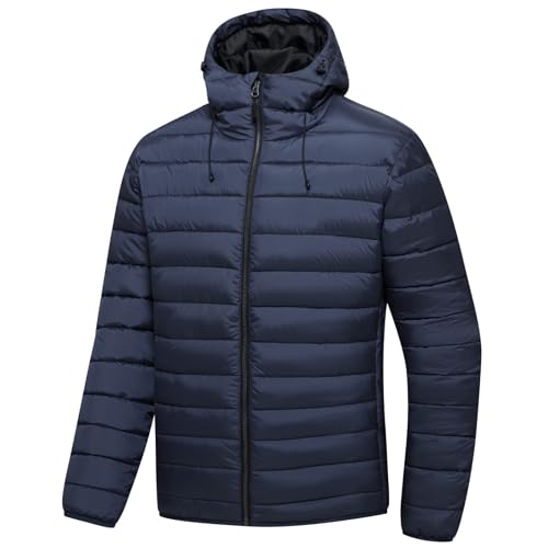 Image of Men's Lightweight Puffer Hooded Jacket Water Resistant Full Zip Insulated Warm Winter Coats