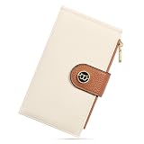 BOSTANTEN Carteira Feminina Porta Cartão com Zíper, Couro PU Vegano com Bloqueio RFID, Pequena e Slim, 16 Slots para Cartões, Janela de ID e Bolso para Moedas