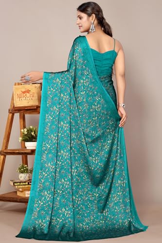 Image of MIRCHI FASHION Saree for Woman Chiffon Georgette Floral Printed | Breathable Lightweight Sari for Office Use and Farewell Ceremonies with Blouse Piece