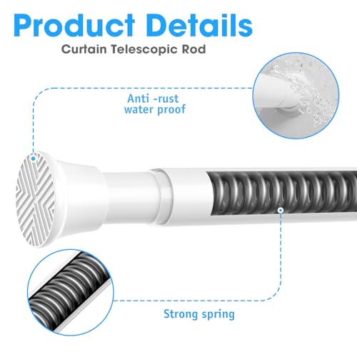 Image of MEXAU 1Pcs White Spring Tension Curtain Rods 31-77In,Expandable Shower Rod | Adjustable Expandable Tension Rod Pressure Rod,Shower Curtain Rod Spring loaded Curtian rod for Window Bathroom Door Kitchen