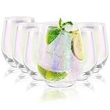 Everyday Drinking Glasses, Set of 6, 18.3 oz Iridescent Glasses Drinking Set, Short Water Glasses, Mojito Glass Cups, Mixed Drink Cocktail Glass Set