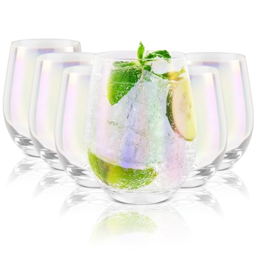 Everyday Drinking Glasses Set of 6 18.3 oz Iridescent Glasses Drinking Set Short Water Glasses Mojito Glass Cups Mixed Drink Cocktail Glass Set