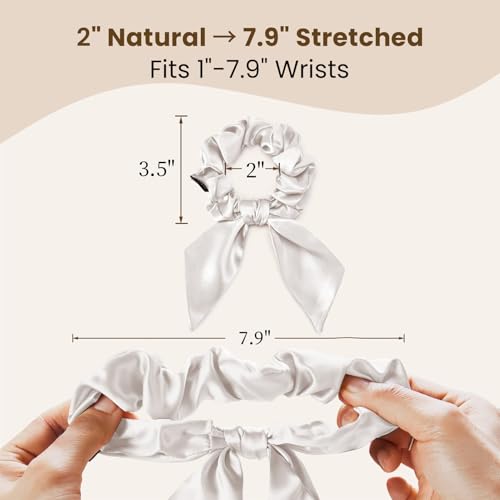 Image of THXSILK 100% Mulberry Silk Bow Scrunchies 3-Pack, 22 Momme Mulberry Silk Hair Ties for Women, Cute Bunny Ear No Damage Ponytail Holders, Fashion Hair Accessories for Girls(M, Pearl White)