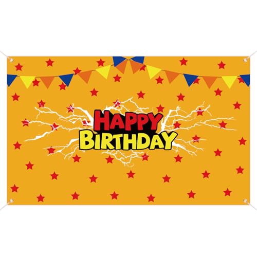 Anime Fondo Cumpleaños, Tela de Poliéster Dibujos Animados Fondo Fiesta Cumpleaños con Diseño de Estrellas Amarillas y Rojas para Fiesta Infantiles Decoraciones