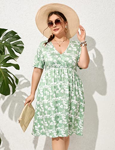 Image of ShopWonder Plus Size Dress Women's V Neck A-Line Knee Length Wrap Swing Dresses Plus Size A Line Party Mini Dress