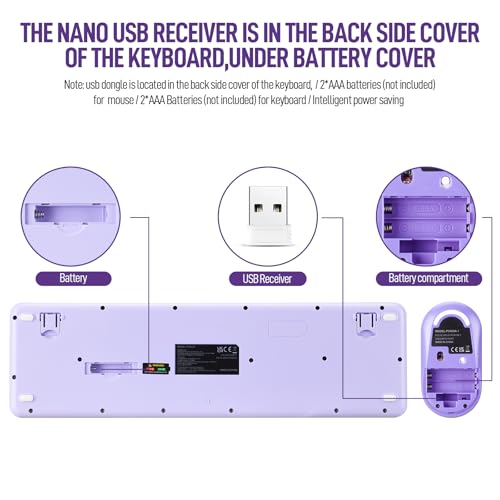 Image of Wireless Keyboard and Mouse Combo, Full Size Compact Quiet Wireless Keyboard and Mouse Set 2.4G Ultra-Thin Sleek Design for Windows, Desktop, PC, Notebook, Laptop,Round Keys Purple Mixed Punk Color