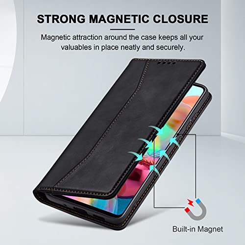 Image of Jasonyu Case for Samsung Galaxy A71 4G Leather Wallet Flip Cover with Card Holder,Kickstand, Magnetic Closure,TPU Shockproof Phone Case Compatible with Samsung A71 4G (Black)