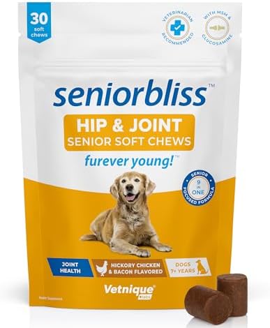 Vetnique Seniorbliss Senior Dog Joint Supplement with Glucosamine and Chondroitin for Dogs Joint Support and Healthy Cartilage Development – for Small & Large Breeds (Hip & Joint Chew, 30ct)