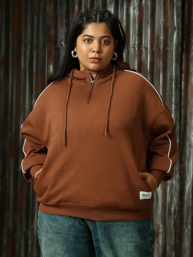 Image of High Star Women Solid Cotton Regular Fit Hood Long Sleeve Sweatshirts