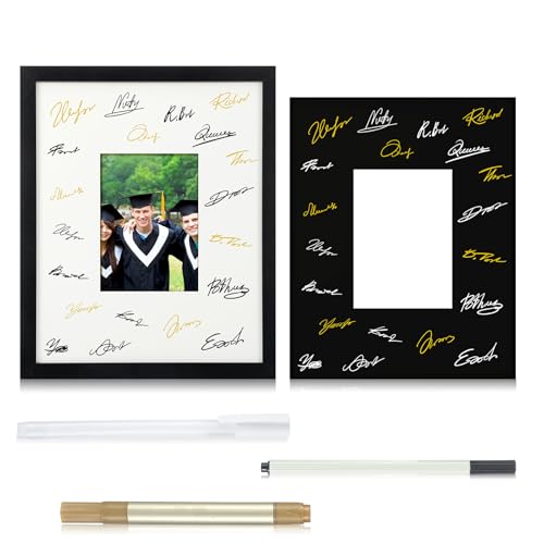 Qunclay 11x14 Graduation Signature Picture Frame with 5x7 Black and White Mat for Wedding Birthday Guest Book Signing Graduation Wall or Tabletop Display (includes 3 Colors Pens)